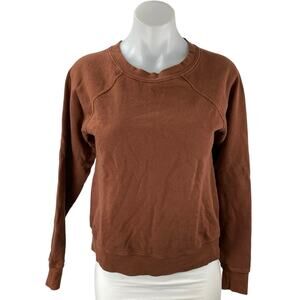 Mate The Label Women's Brown Crewneck Long Sleeve Crop Sweatshirt Sweater Top XS